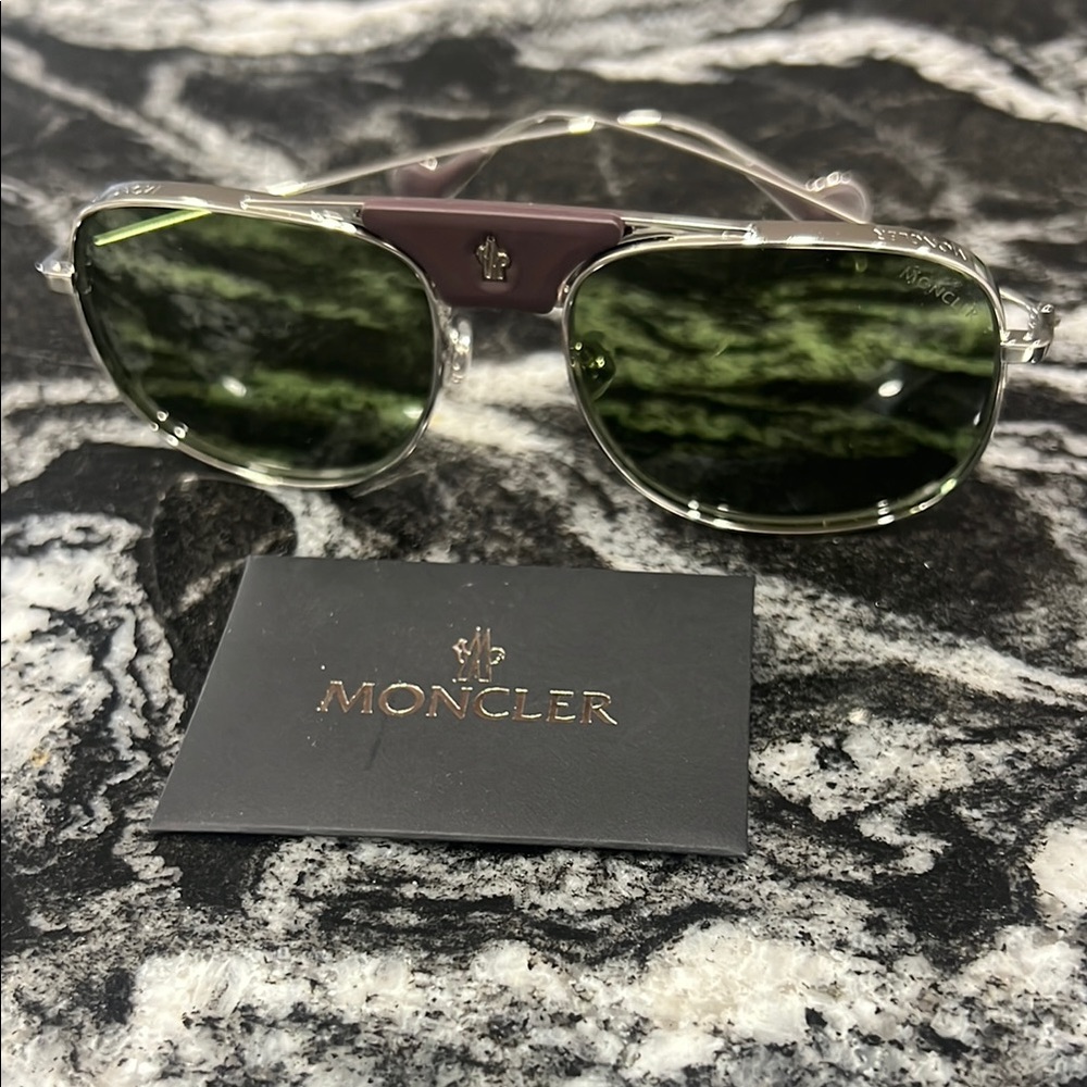 Moncler Silver Green Reflective Sunglasses